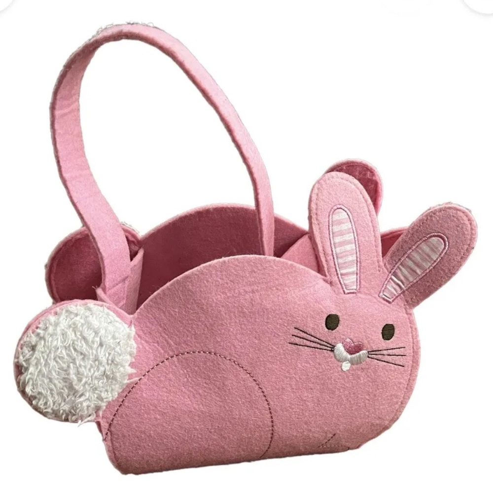 Dan Dee Felt Rabbit Bunny Basket Pink Egg Treat Container Easter